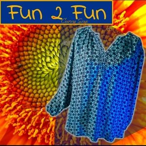 Fun 2 Fun Long Sleeve V-neck Smock Blouse Curvy Size